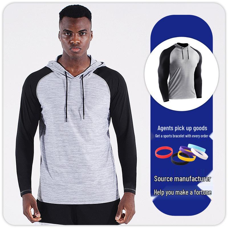 

Мужская быстросохнущая толстовка с капюшоном и длинным рукавом: Приталенная всесезонная спортивная одежда для бега и пешего туризма. 3XL белый/серый