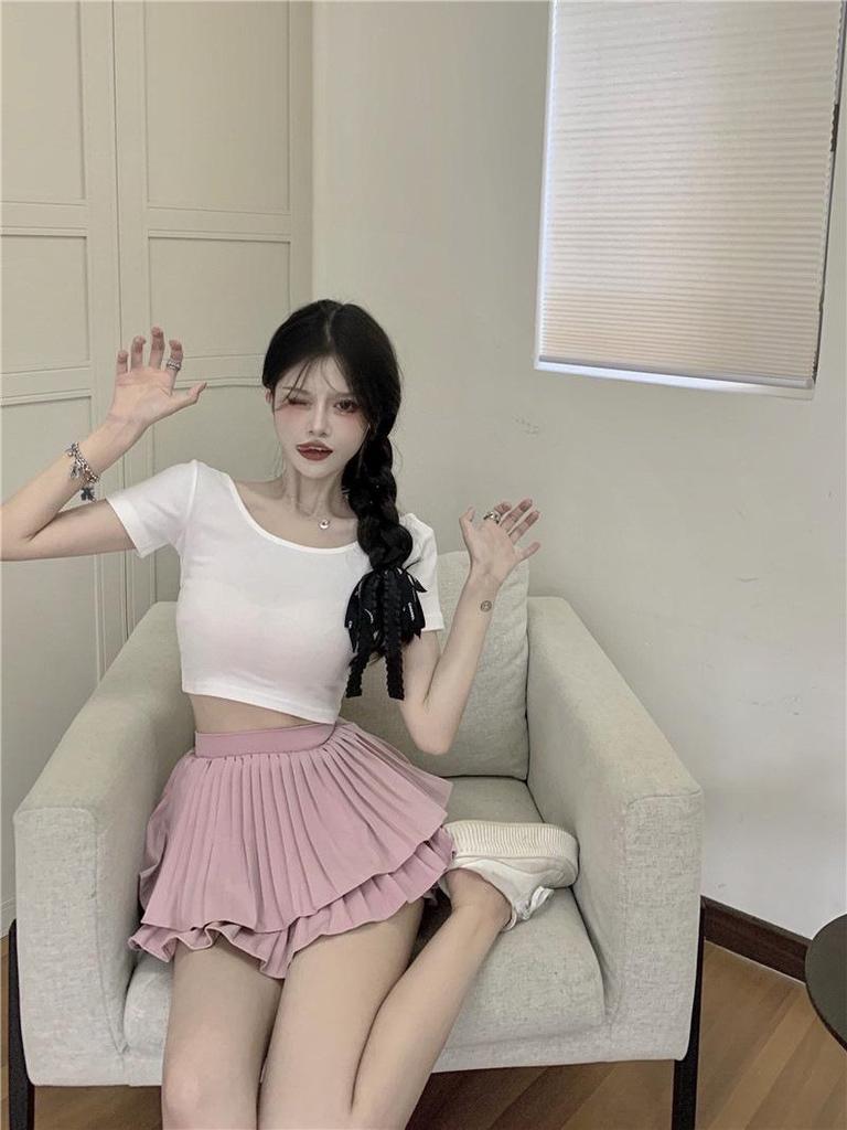 Women's Vintage Pleated Double Layer Mini Skirt - White, Slimming, Sweet, Fluffy Summer Skirt