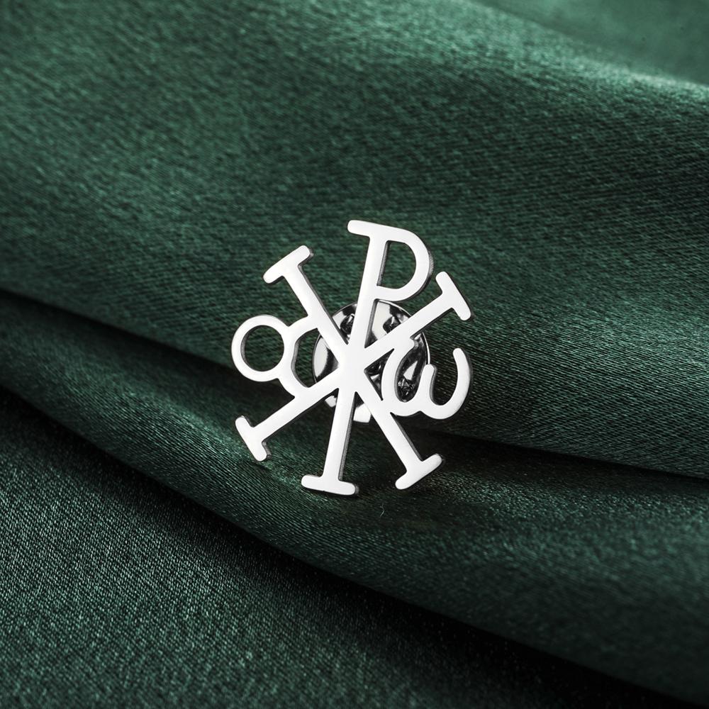 Dawapara Chi Rho Cross Brooch Pins Christogram Greek Symbol Religious Jesus Christian Jewelry Stainless Steel