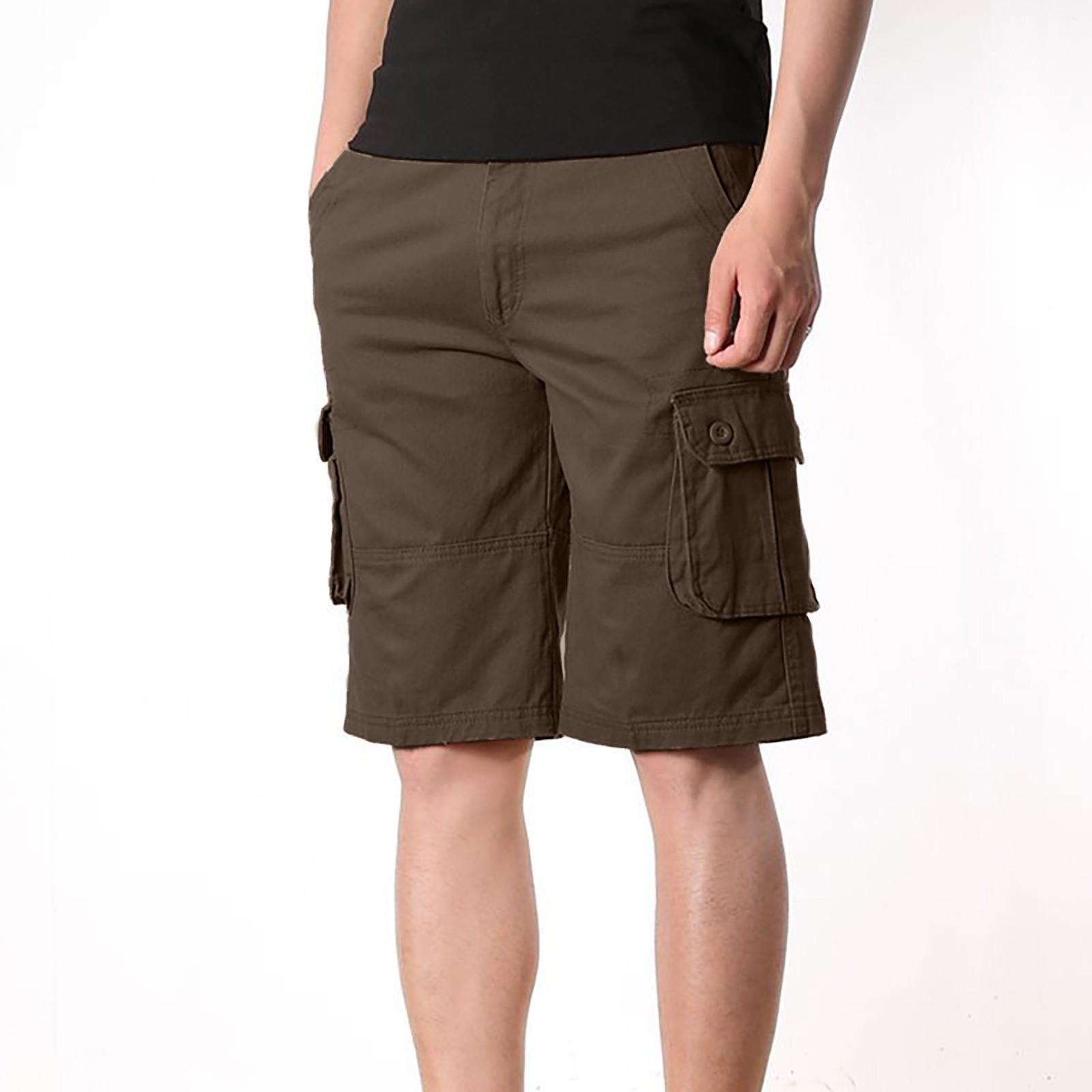 

Мужские повседневные укороченные брюки со средней талией и несколькими карманами, уличные прямые брюки, шорты, брюки 32 кофейный