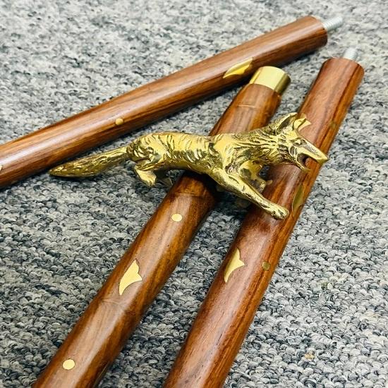 Brass Handle Sticks Fox Collectible Wooden Walking Stick Cane