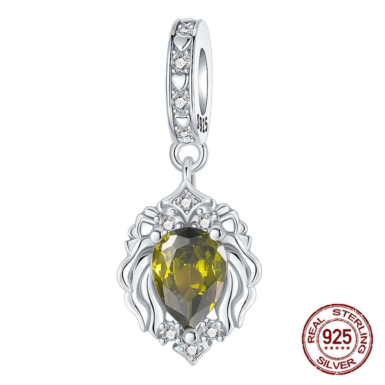 

copper 12 Constellations Leo YellowGreen Zircon Pendant Charm Compatible With Authentic Charm Bracelets Women Do It Yourself Jewellery Gift