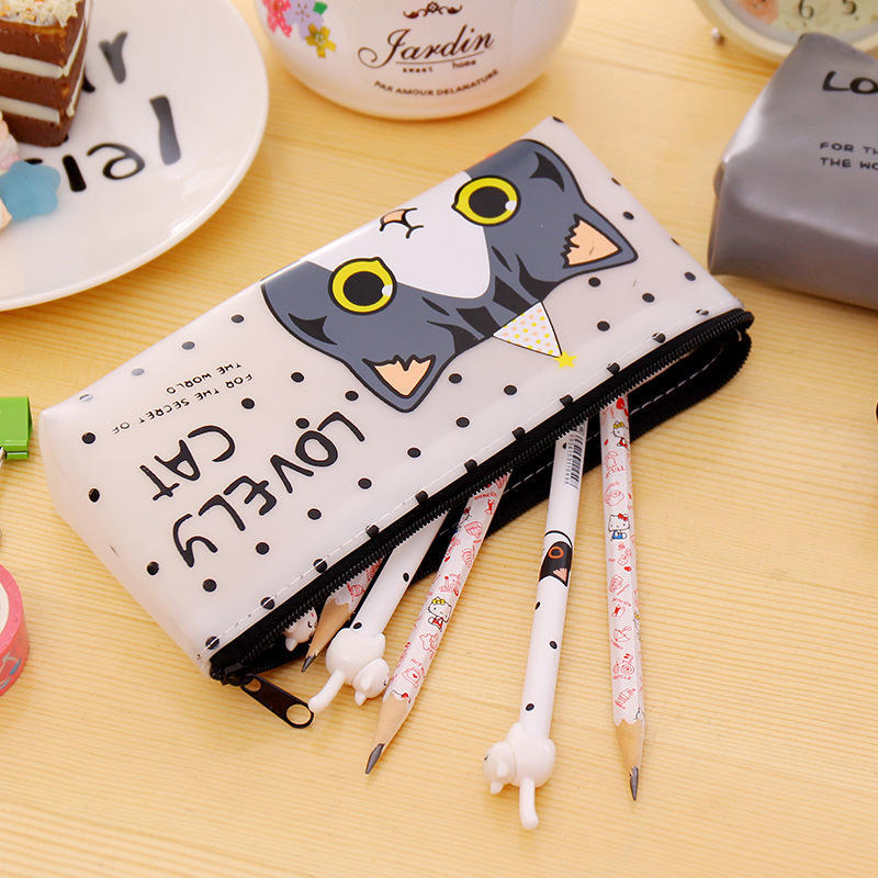 1 Pcs Kawaii Cartoon Cat Pu Pen Bags Student Stationery Gift School Learning Cute Zipper Pencil Case Supplies