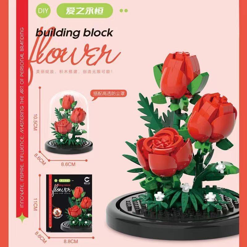 Potted Building Block Simulation Succulent Bouquet Creative Puzzle Building Block Eternal Flower Home Decoration Rose
