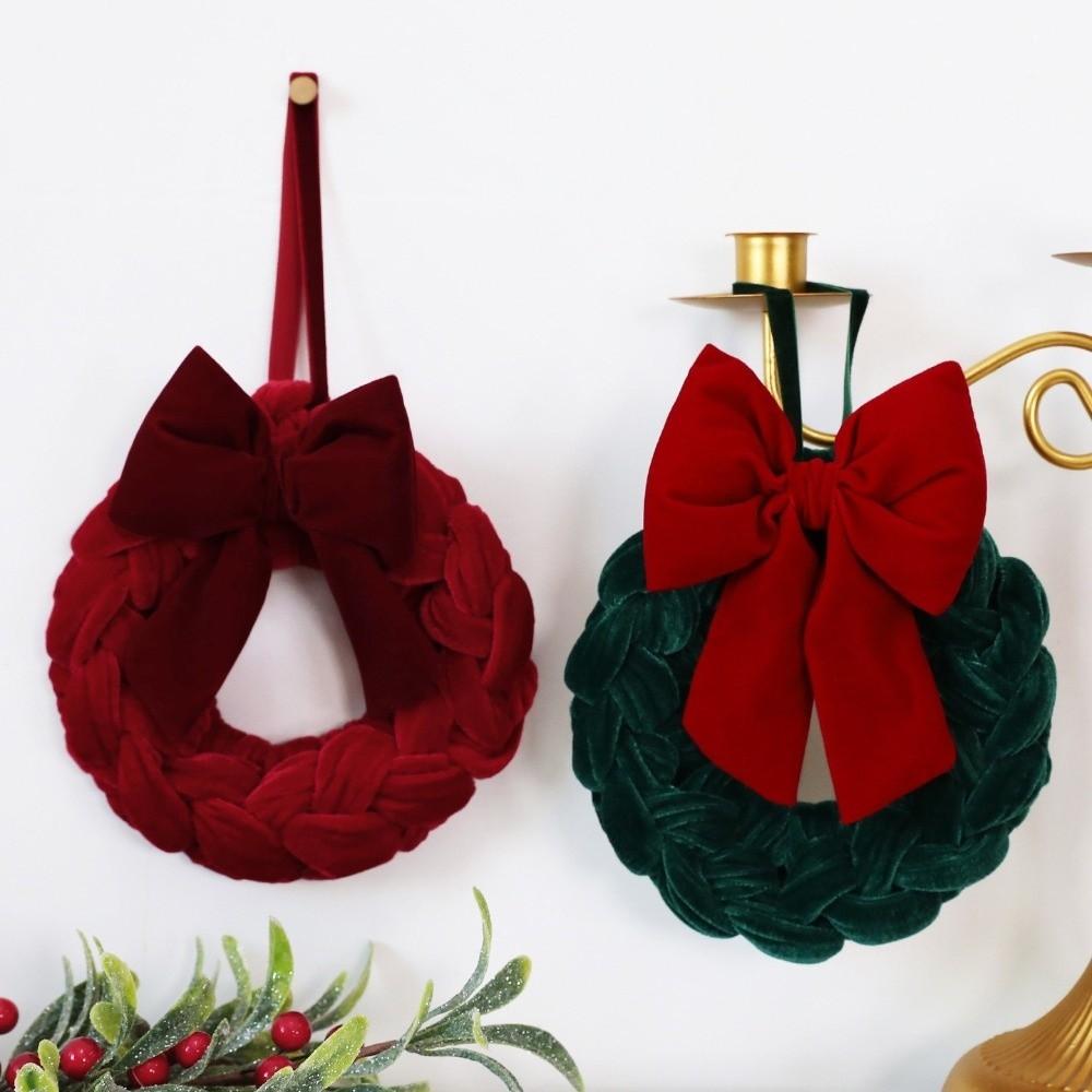 Handmade Bowknot Wreath Hanging Ornament Round Christmas Wreath Door Decor  New Year