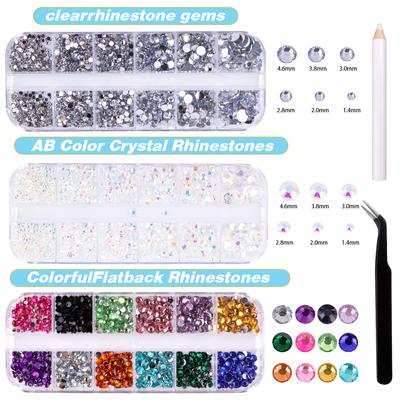 12 Acrylic Diamond White Ab Mixed Color Manicure Flat Bottom Resin Diamond Fake Diamond Diy Box