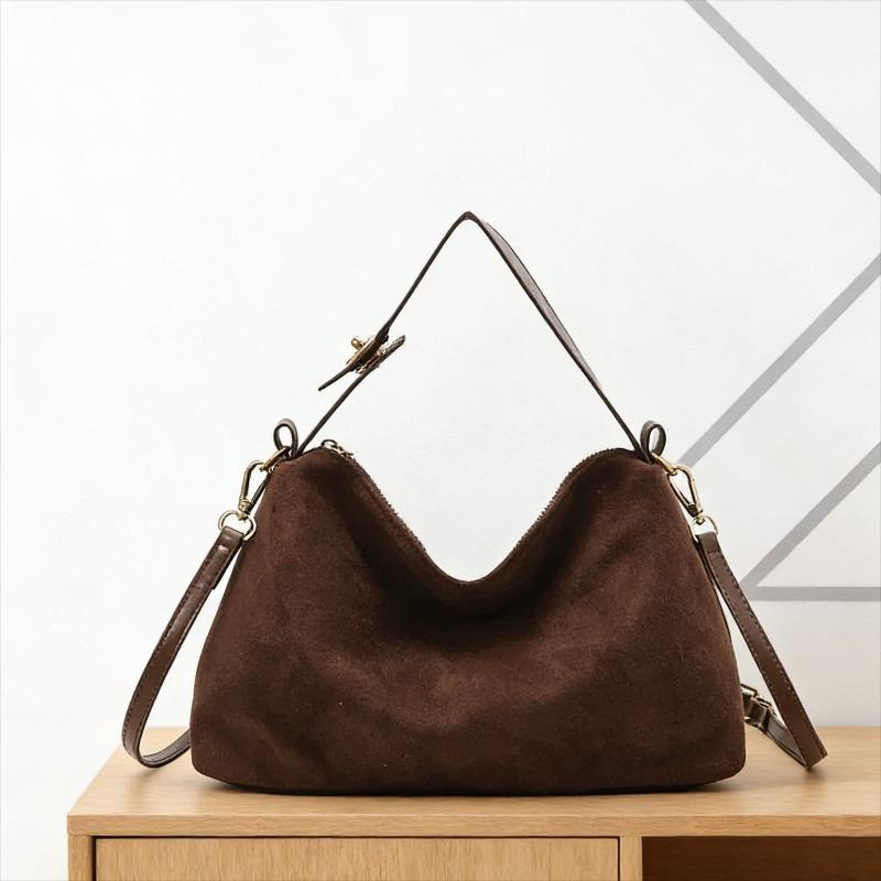 

Faux Suede Solid Color Zipper Soft Square Bag Comfortable Versatile Simple Crossbody Bags 2026 Winter Retro Fashi Casual Tote коричневий