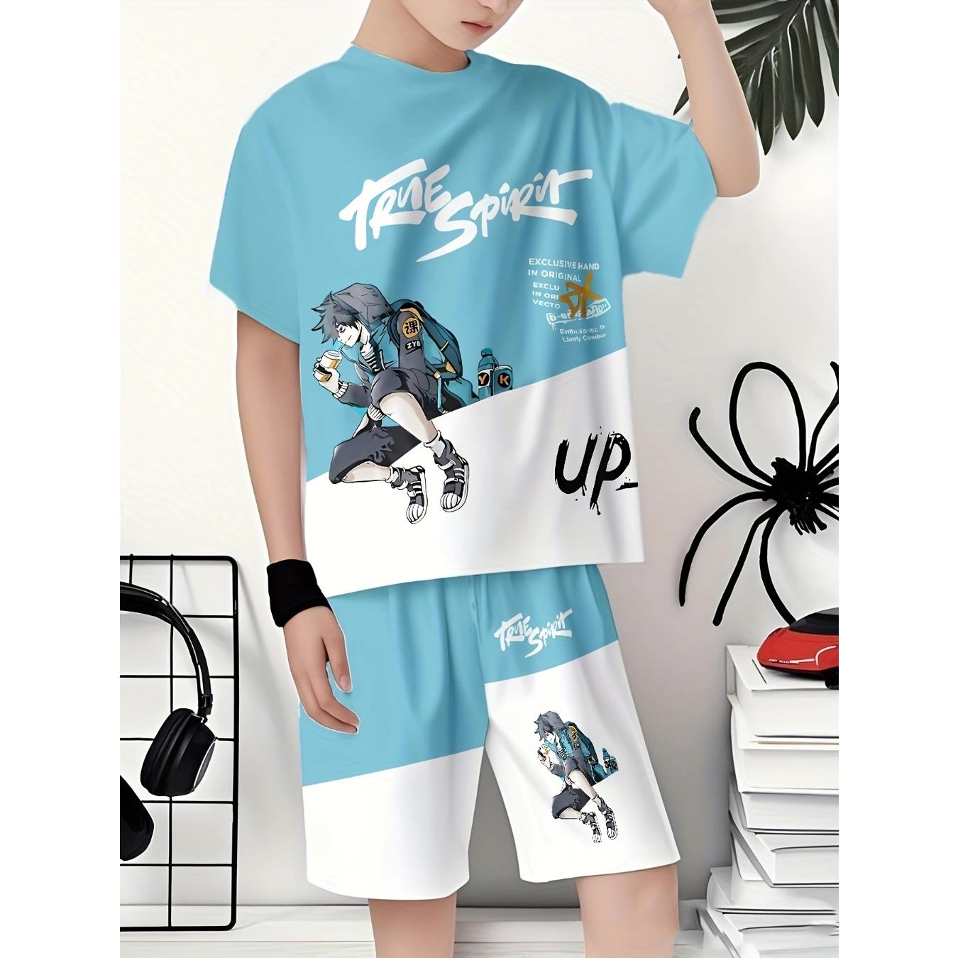 

Boys Fashion 3D Printed Casual Pullover Short Sleeve Shorts Sweatshirt, BoysOutdoor T-Shirt shorts Set 5-6Y