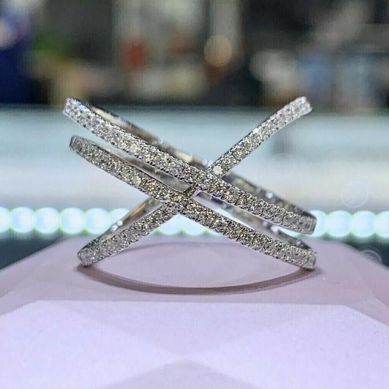 

Cross Design of European and American Lines, Ring for Women, Shiny Cubic Zirconia Zircon, Daily Matching, Fashionable Style 6