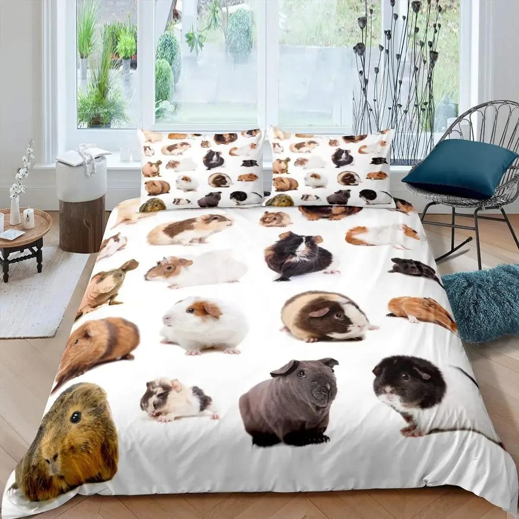 Guinea Pig Duvet Cover Set King Size Cute Guinea Pig Comforter Cover Rodent Breeds Bedspread Cover Animal Print Bedding Sets