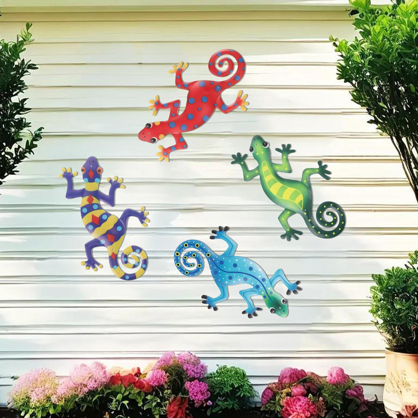 

4Pcs Gecko Wall Decor, Iron Sculpture, Artwork Hanging Outdoor Decoration for Yard