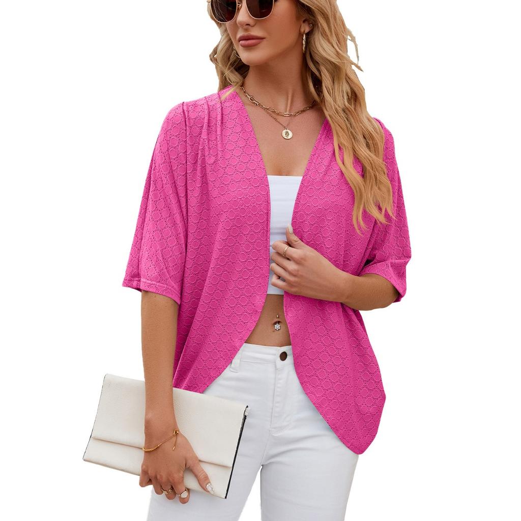 Spring Summer New Solid Color 3/4 Sleeve Knit Cardigan Jacket Lightweight Air Conditioner Cardigan for Women Leisure Leisure Trade