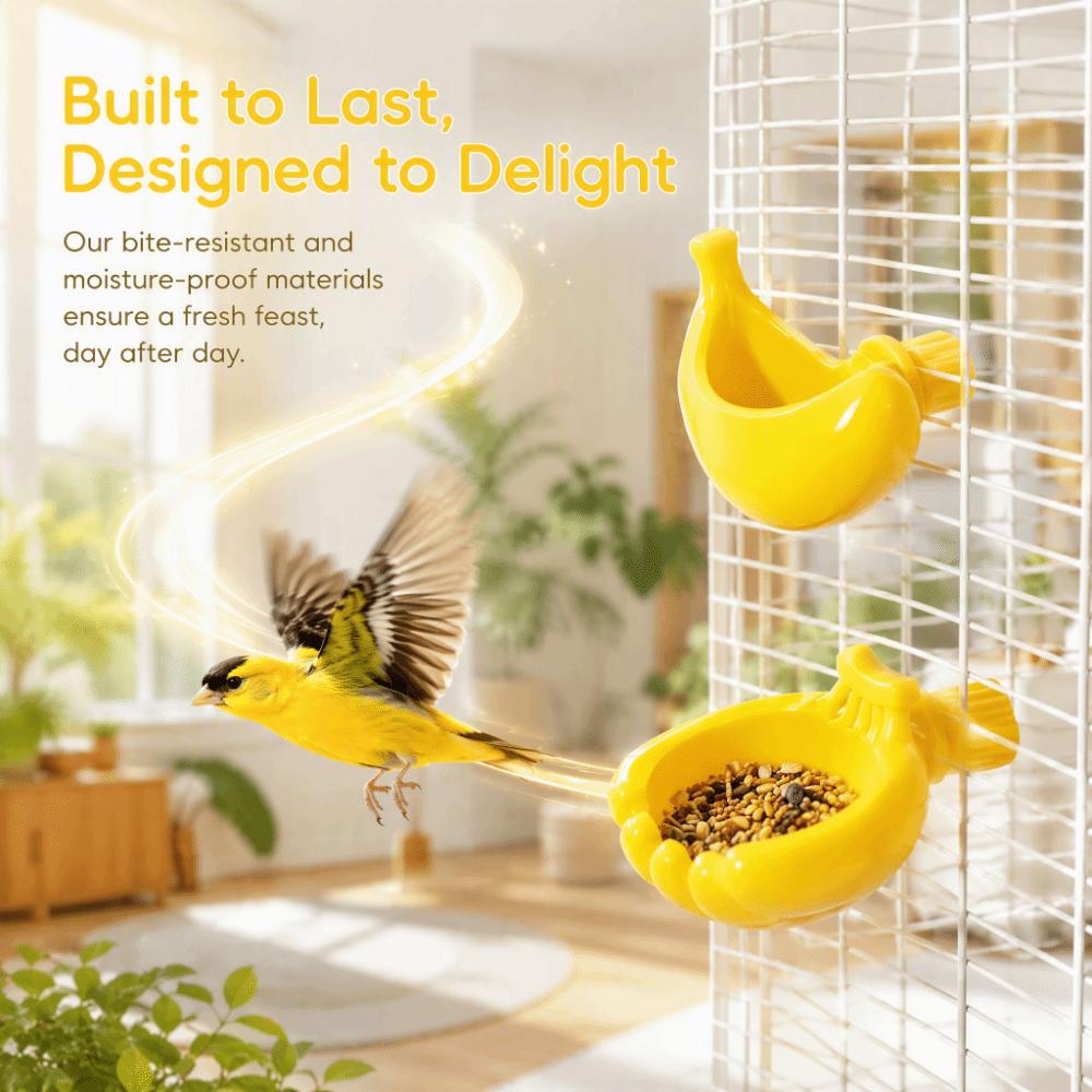 Detachable Bird Food Feeding Dish Anti-Splash Parrot Water Bowl Banana Shape Bird Feeder Budgie