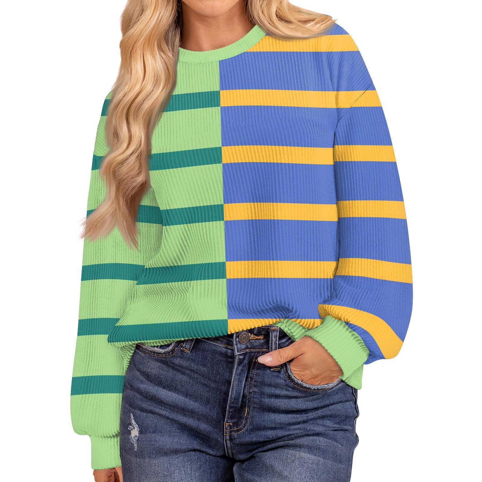 

Женские повседневные свободные туники, топы с круглым вырезом, трикотажные ребристые рубашки с принтом, длинный рукав, пуловер, топ XL