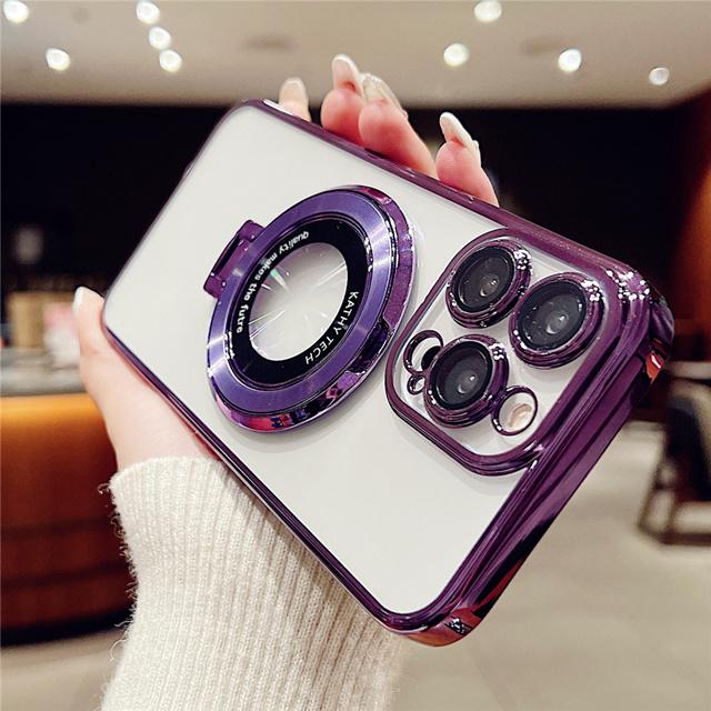 For iPhone 15 Pro Max Luxury Magsafe Magnetic Plating Frame Stand Phone Case For iPhone 11 12 13 14 15 16 Plus Protective Cover