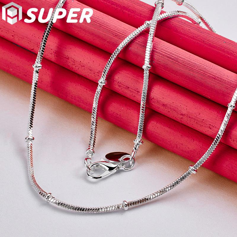 925 Sterling Silber 18/20 Zoll 1,2/2mm Schlangenkette Perlen Halskette Schmuck