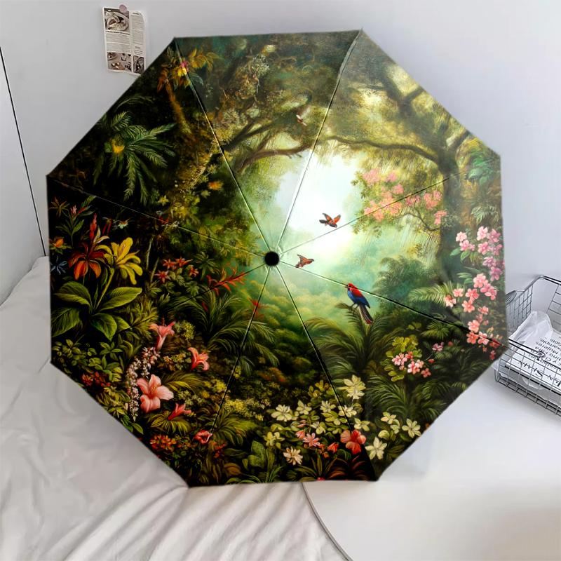 1 PC Automatic Folding Umbrella - Macaw Pattern, Portable & Foldable Design with 8 Ribs, Christmas Birthday Gifts