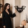 Wooden Hollow Bat Shaped Wall Shelf with Web Design Decorative Storage Rack for Halloween Home Wall Mounted Organizer