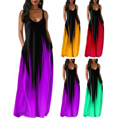 Vestido Feminino Decote Em V Contraste Cor Gradiente Cores Sem Mangas Solto Uso Diário Decote Sem Costas Vestido Colete de Verão Roupas Femininas