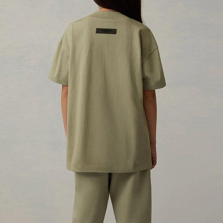 Fear of God Essentials SS22 Kids T-Shirt Sea Foam Logo Print Crew Neck Short Sleeve Kids T-Shirts Gray-Green FOG-SS22-350