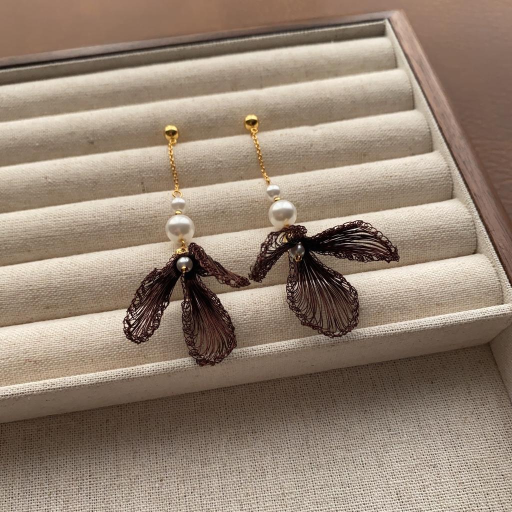 Handmade Inspiration Series Flower Pearl Fringed Earrings Earrings Elegant French Design Exquisite and Beautiful Earrings