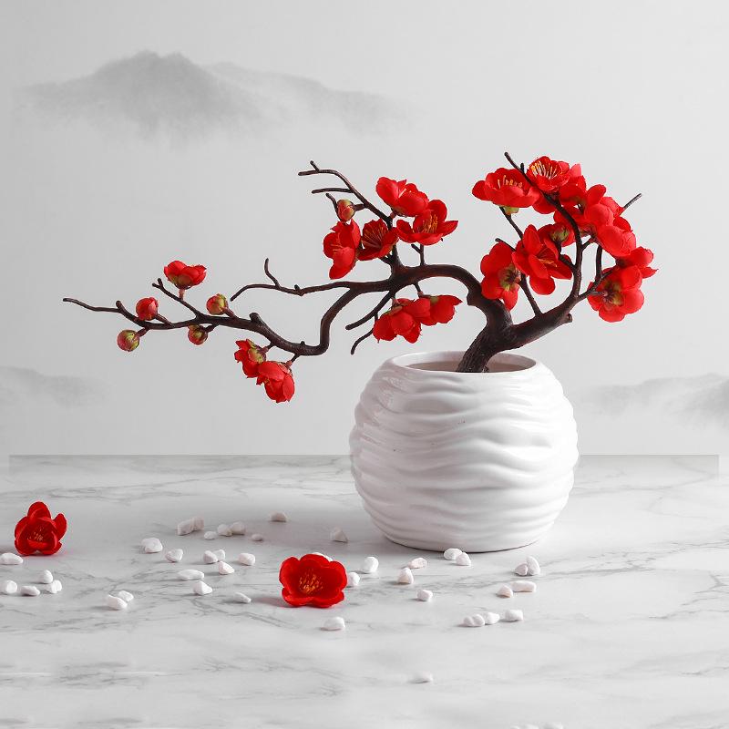 Artificial Plum & Peach Blossom Bonsai: Dried Flower Arrangement for Indoor Decoration