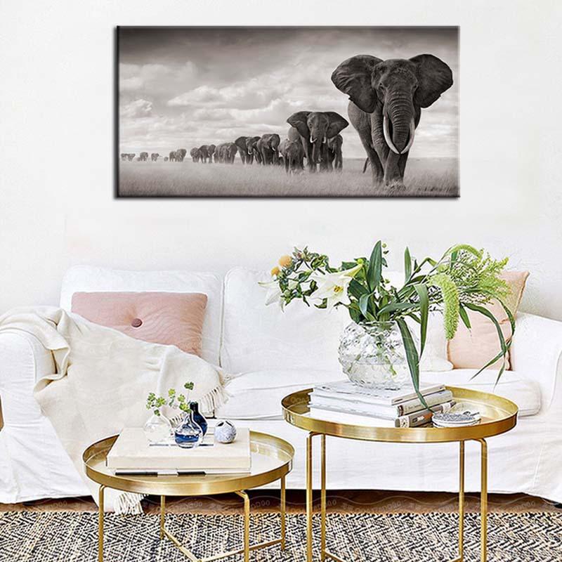 Wall Art Pictures For Living Room Black Africa Elephants Wild Animals Canvas Painting Scandinavia S and Prints