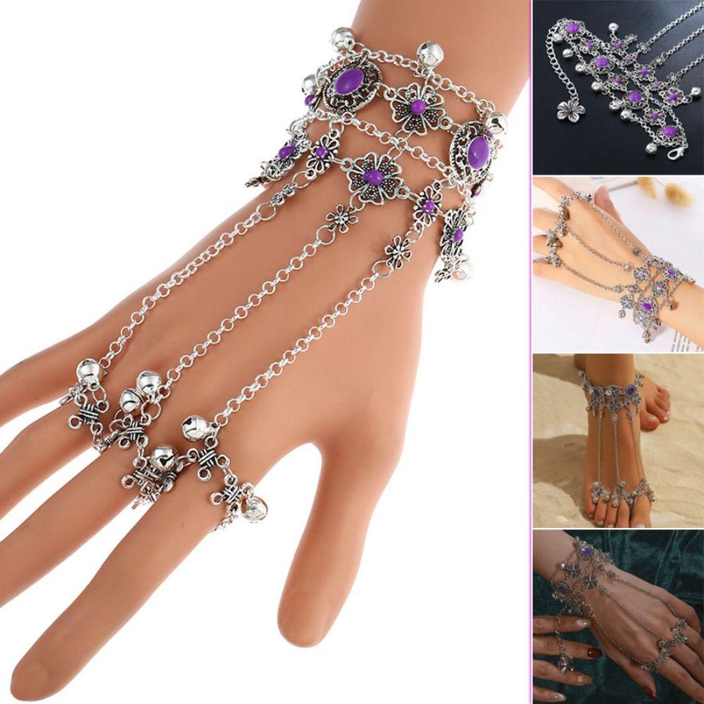Flower Bell Bracelet Silver Color Hand Chain Adjustable Vintage Bracelet  Ladies