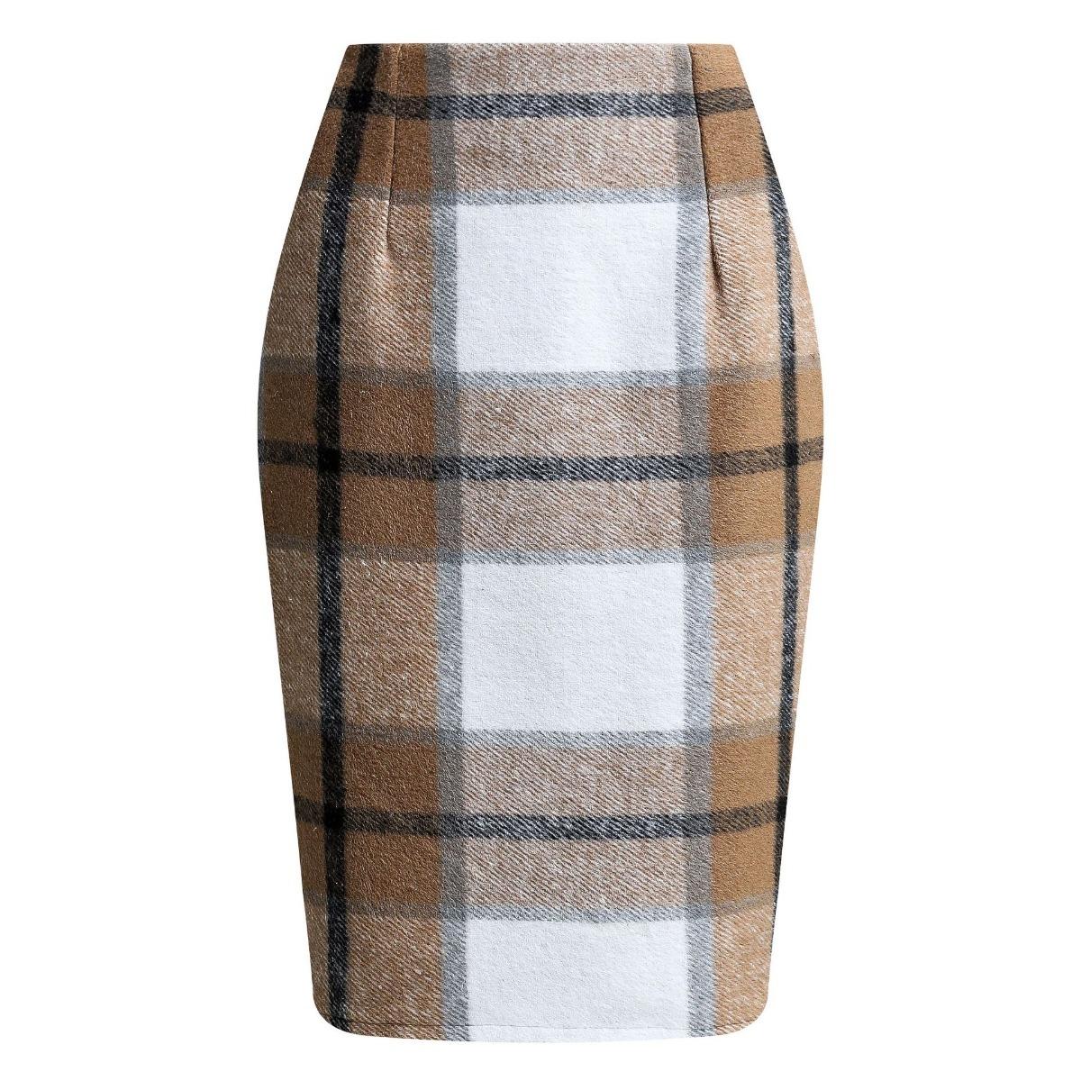 

Жіноча спідниця-олівець, картата спідниця, висока талія, облягаюча, довжина до коліна, спідниця середньої довжини 2XL