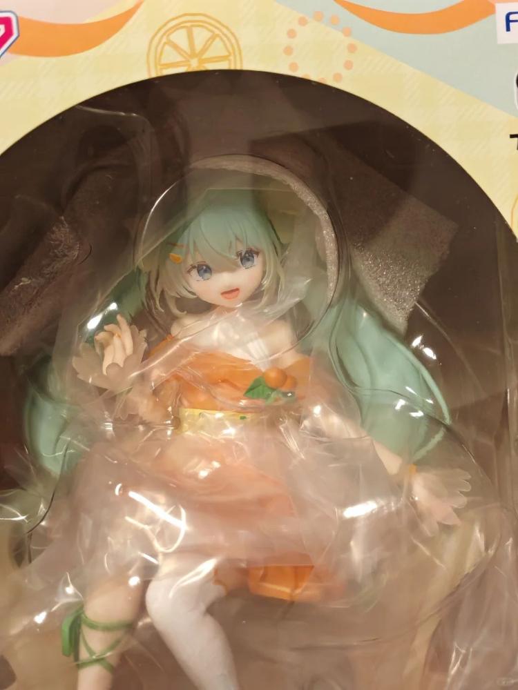 Original Hatsune Miku Vocaloid Prize Figure Green Lemon Theme Sitting Figure Rin Customize Birthday Gift Anime Model