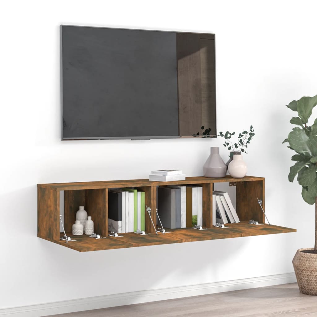 Vidaxl Set of 2 TV Cabinets, Smoked Oak Wood-Based Material