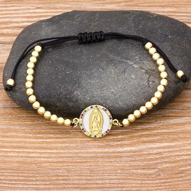 Nidin Men Classic 9 Styles Virgin Mary Bracelets Women Crystal Bracelets Christian Adjustable Handmade Copper CZ Bead Jewelry