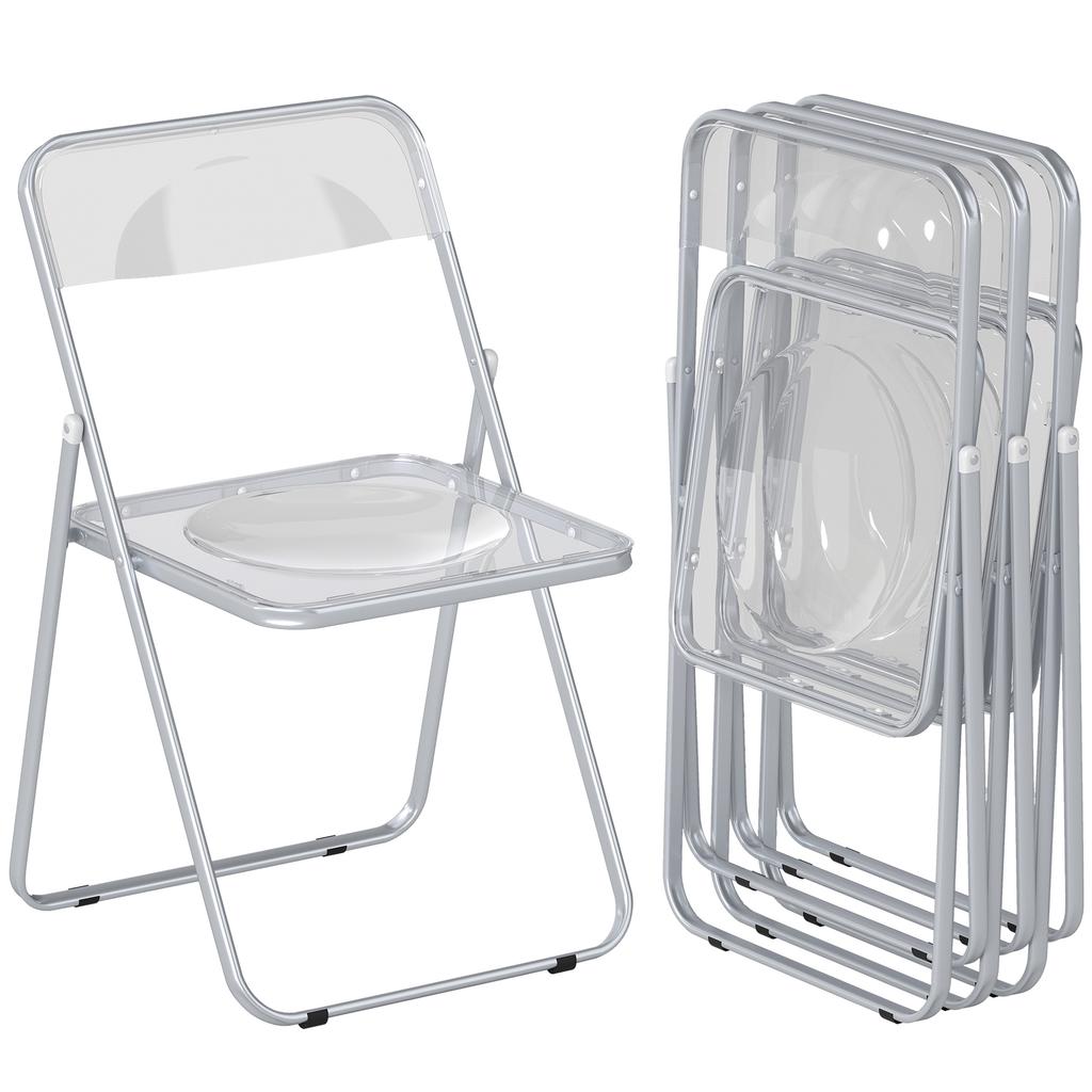 Foldable Chairs, Folding Chairs with Transparent Seat and Backrest, Heavy Duty Steel Frame, 47W x 48D x 75H cm, Clear