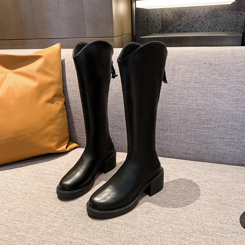 Boots women's 2025 new autumn and winter retro legs thin temperament brown boots thick heel boots tall knight boots