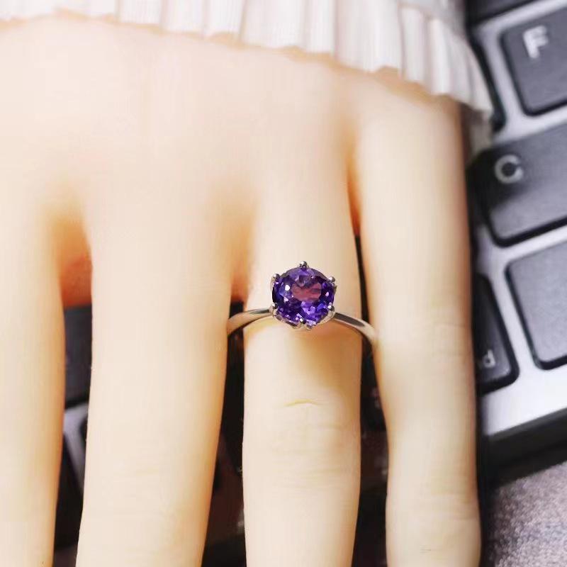 Elegant Adjustable Six-Prong Amethyst Ring for Women