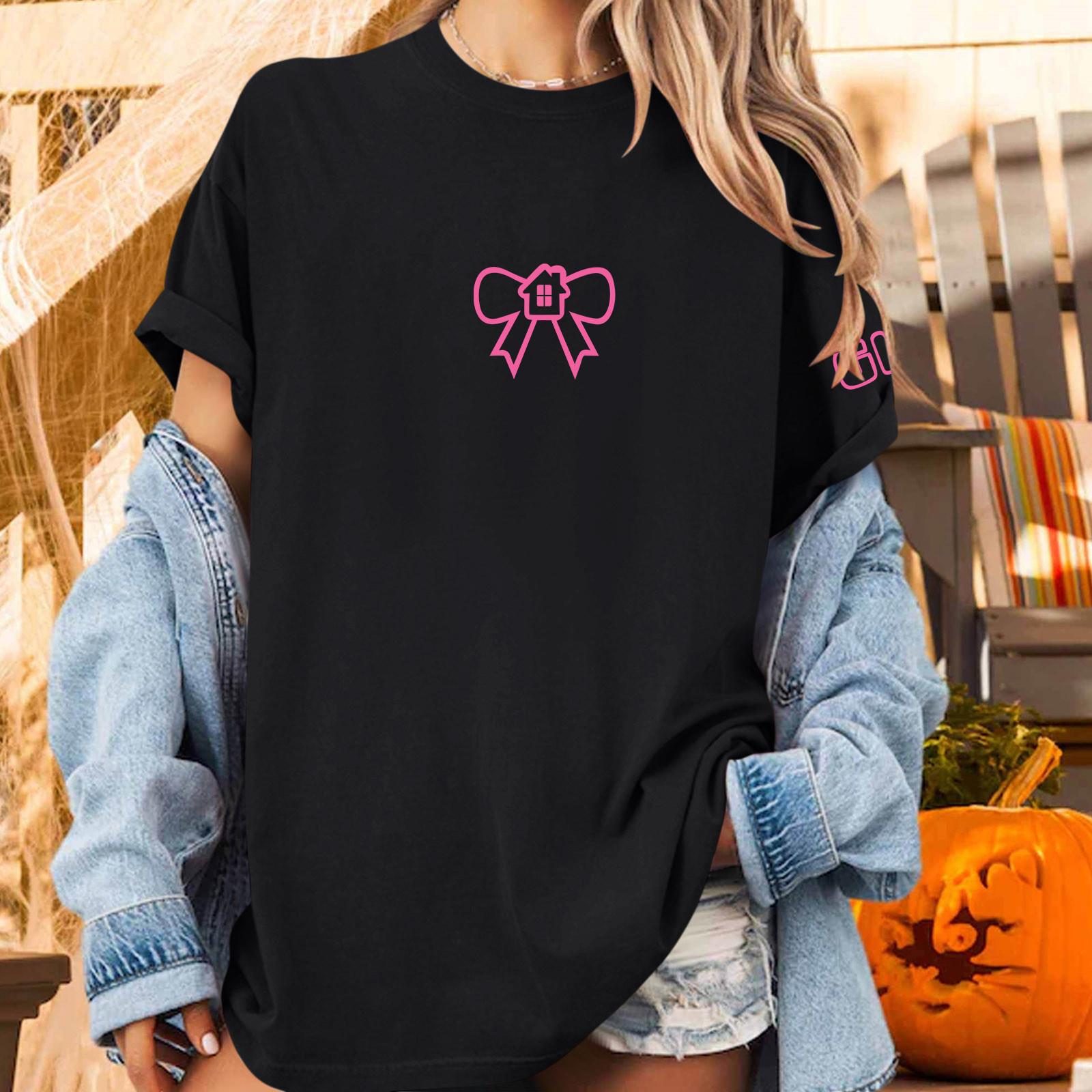 

Модная рабочая одежда с круглым вырезом и короткими рукавами, топы с принтом для женщин, летние топы L чёрный