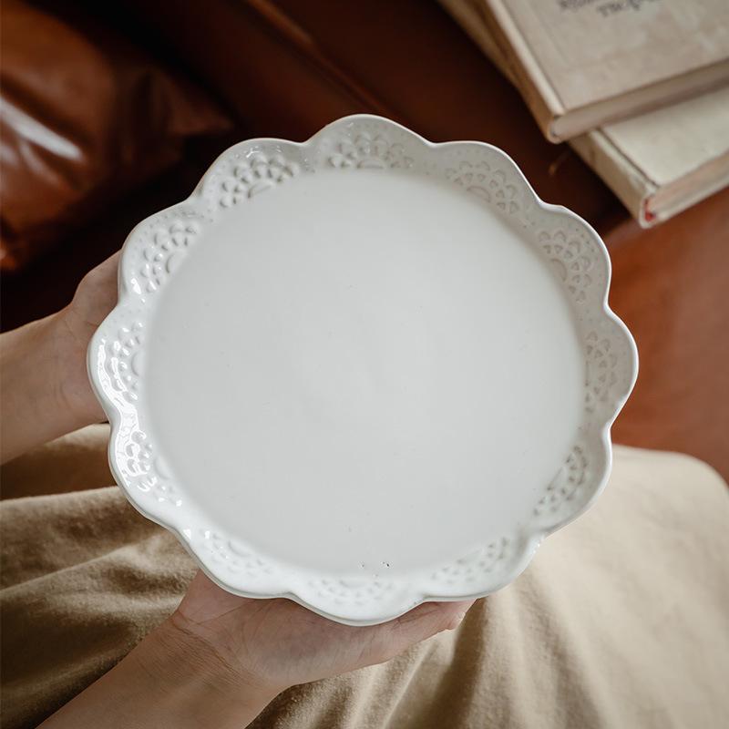Delicate Solid Color Flower-Shaped Plate Ceramic Plate Restaurant Dessert Plate Household Dish Plate High Value Tableware Plate Dinner Plate