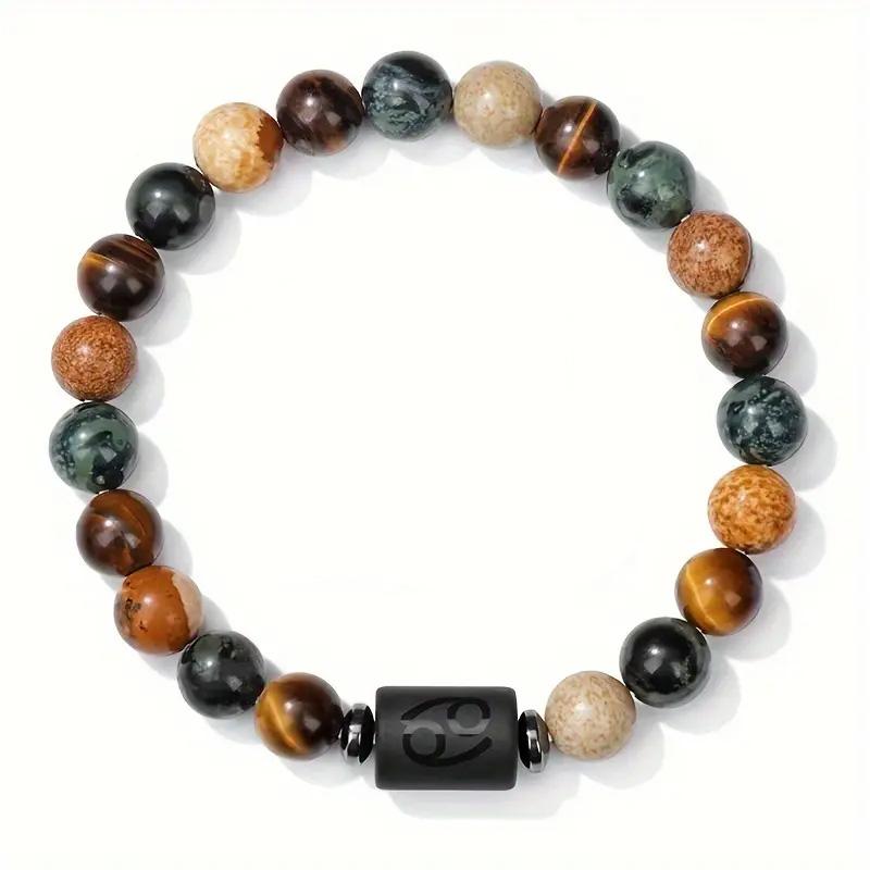 1PC 12 Zodiac Signs for Friends Lovers Stone Beaded Bracelet with Polished Natural Stone Adjustable Couples Friendship Minimalist