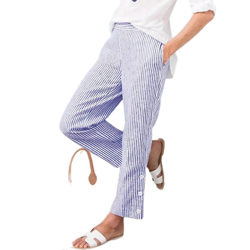 Neue Herbst Damen Gestreifte Freizeithose Locker Elastischer Bund