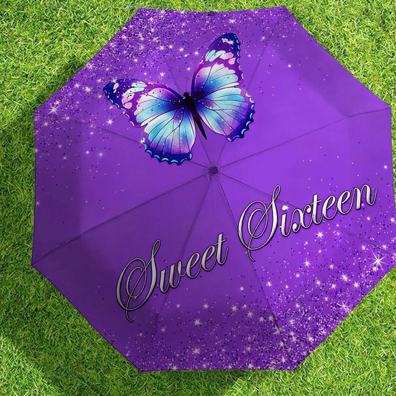 1pc Butterfly Automatic Folding Umbrella, Heavy Duty 8 Rib Iron Frame,  Suitable for Travel, Daily Use, Birthday, Decor Gift m0104098