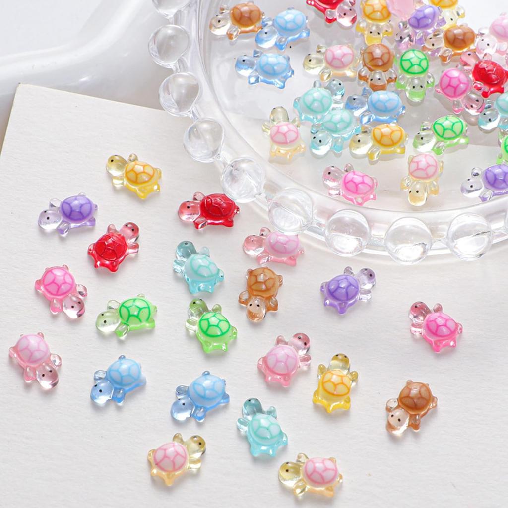100pcs Mixed Mini Turtle Nail Charms,Noctilucent 3D Cartoon Colored Nail Art Decorations,DIY Phone Case Nails Crafts