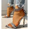 Metal Chain High Heels Women's Rome Summer Sexy Leopard Large Size Pointed Sandals Leisure Party Pumps