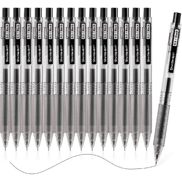 Shuttle Art Black Gel Pens, Ink Glide Series 15 Pack Retractable 0.5mm Fine Point Rollerball Gel Ink Pens Quick Drying Waterproof Smooth Writing with