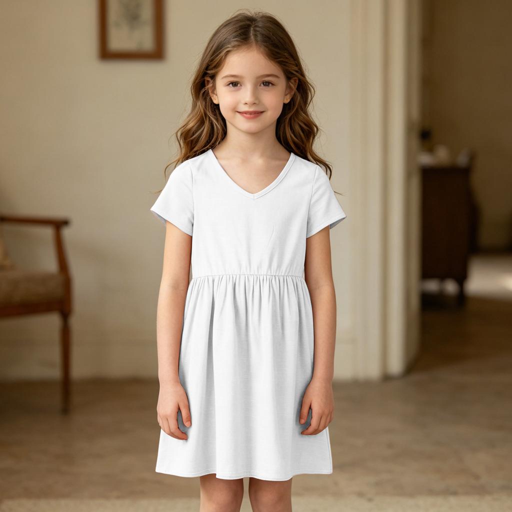 Girls' Linen Dress - Summer Breathable Casual Sundress