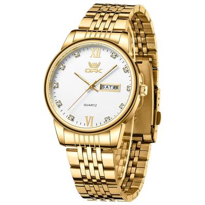 Takvimli, Gün ve Tarih Göstergeli, Yuvarlak Kadranlı, 40mm Çapında, Paslanmaz Çelik, Japon Mekanizmalı, Elmas İndeksli Erkek Kuvars İş Saati,