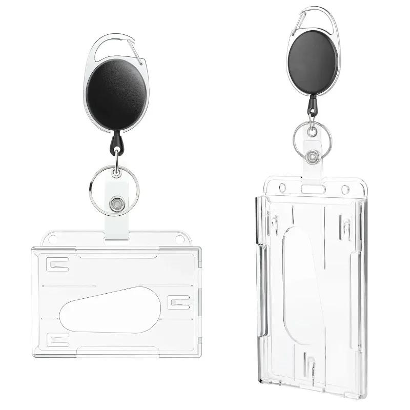 Transparent Cards Slots ID Tag Badge Holder with Badge Reel Cards Storage Organizer Employee Pass Work Card Case Sleeve