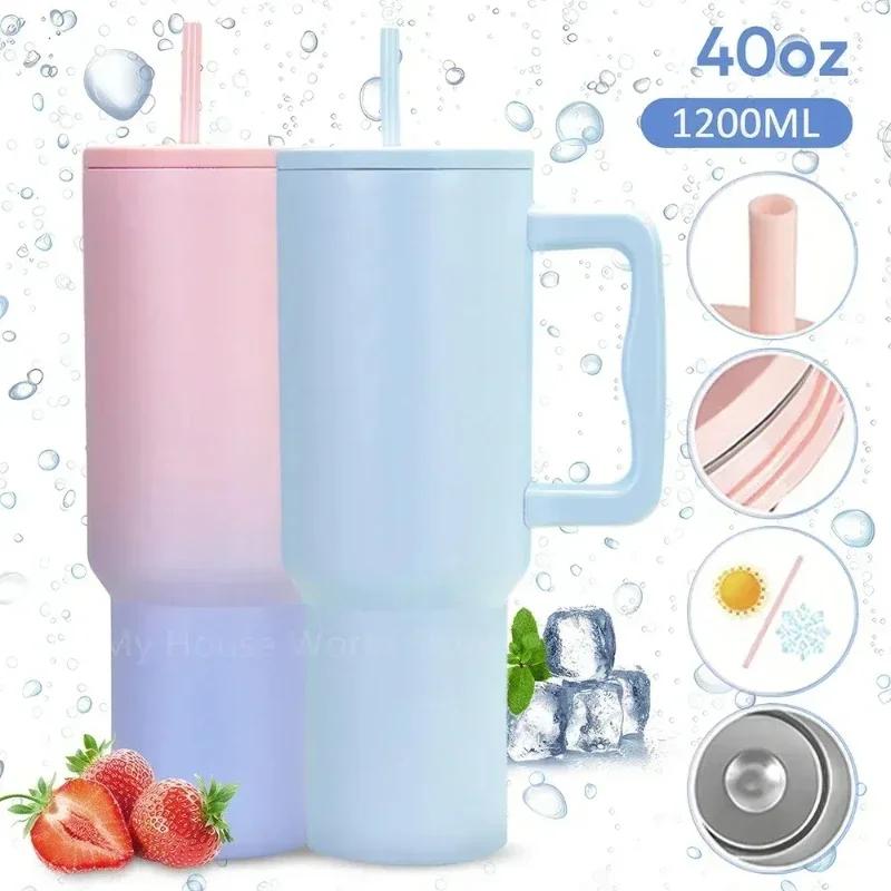 40oz Stainless Steel Vacuum Thermos Tumbler - Leak-Proof Mug with Handle Lid & Straw Keep Cold/Hot for Travel Car Coffee Drinks