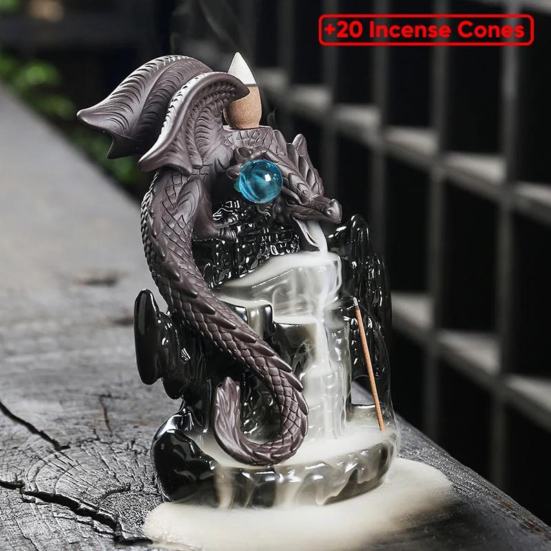 Purple Sand Dragon Inverted Incense Burner Creative Ceramic Castle Winged Dragon Inverted Smoke Incense Burner Ornaments Crafts