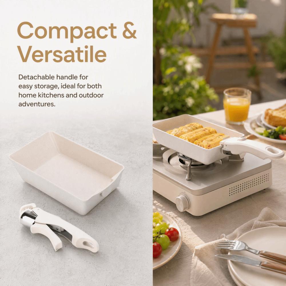 Non Stick Coating Omelette Pan Beige Black Egg Roll Skillet Tamagoyaki Pan Home Cooking Camping