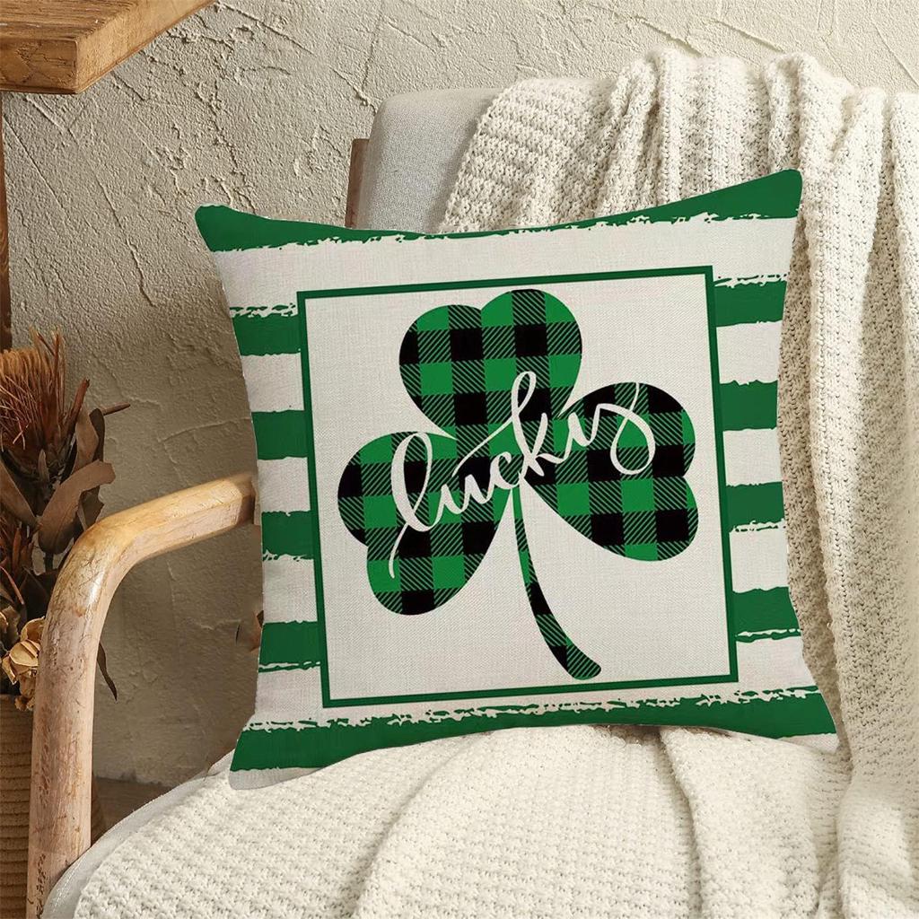 Svatý. Patrick's Day Throw Povlak na polštář Clov-er Square Povlak na polštář Irish Day Pouzdro na polštář Luc-ky Potištěný dekorativní polštářek s akcentem, 18x18 In, zelený